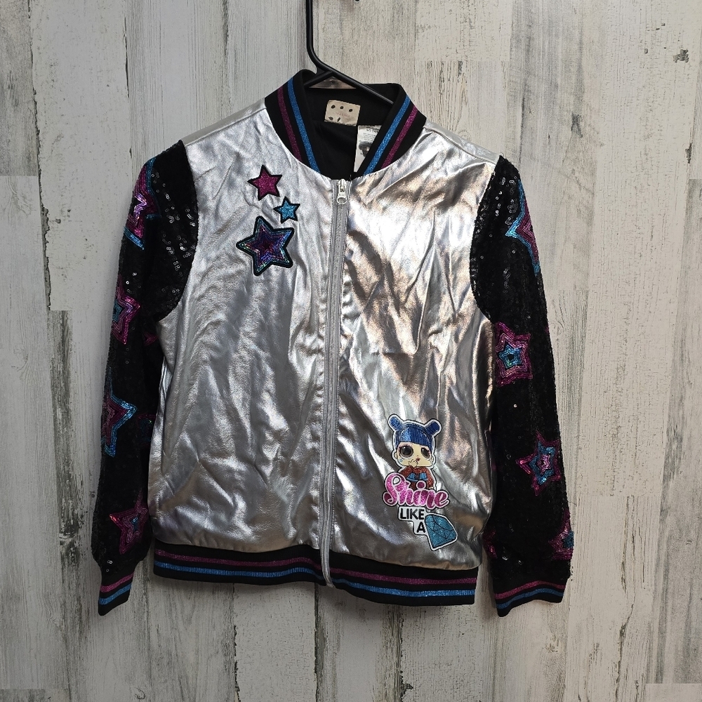 LOL Suprise Silver and Black Star Jacket Girls Size Large 10/12